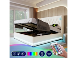 Cama Doble De 140x200 Con Espacio De Almacenamiento, Led, Usb-c, Sin Colchón.