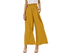 2026-pantalones Anchos De Talle Alto Boho Para Mujer Con Flujo Y Largo Maxi M Amarillo