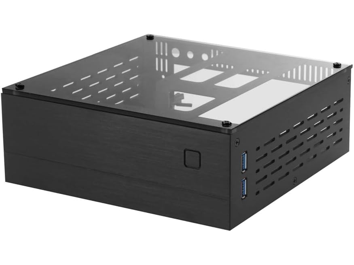 Chasis Para Ordenador De Sobremesa Htpc Mini Itx A01 En Aluminio Negro Con Cristal