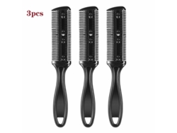 Peine de tijera para el cabello, peine de doble cara con cuchilla de acero inoxidable, paquete de 3 (negro)