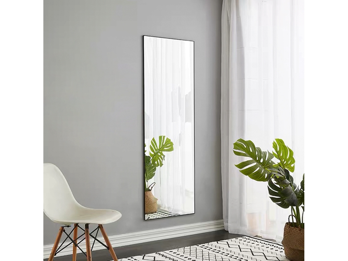 Espejo de cuerpo entero de 150x40 cm, para suelo o pared, marco de aluminio negro, espejo rectangular grande para salón o dormitorio YCONE