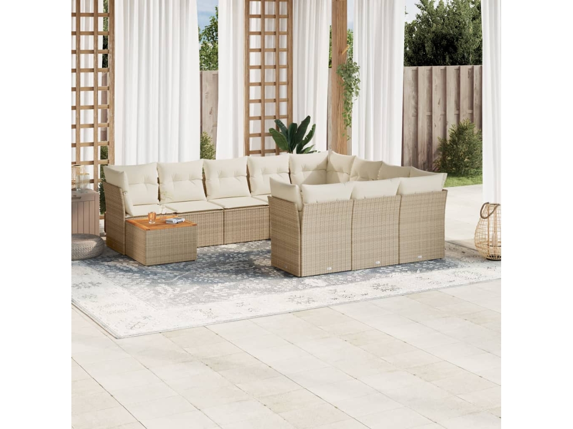 Conjunto de sofá de jardín de 11 piezas con cojines de mimbre beige DKD Home Decor