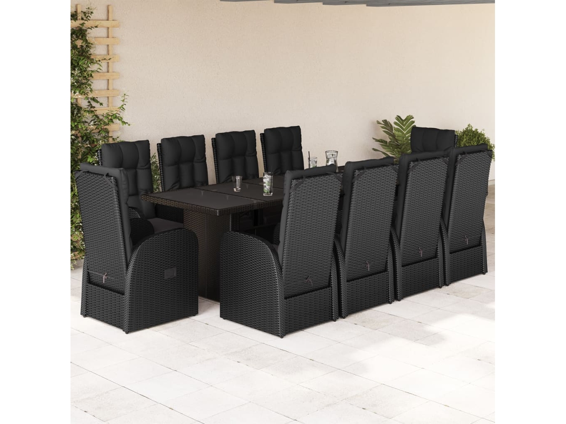 Juego de comedor de jardín de 11 piezas con cojines de mimbre negros de DKD Home Decor