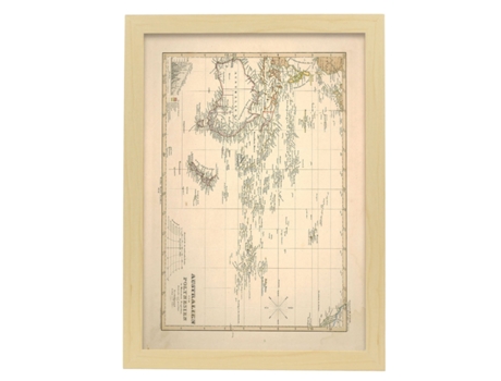 NACNIC Pósters Geográficos En Vintage Mapa de Australia y Polinesia Ilustraciones de Antiguos Mapamundis En Tonos Sepia Tamaño A4 Con Marco Blanco