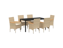 Conjunto de Jantar para Jardim com Almofada 7 Pcs Bege Vime Pe MAISON EXCLUSIVE