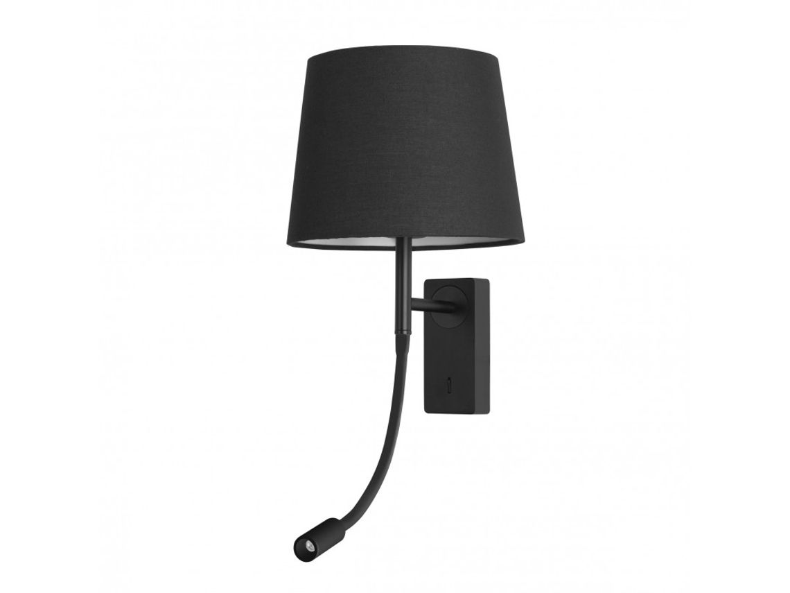Aplique De Pared FORLIGHT Para Dormitorio E27 Luz De Lectura Led Blanco Cálido 3000Kaluminio Negro Pantalla De Textil