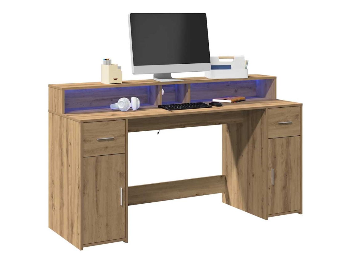 Escritorio con LED madera ingeniería roble artisian 160x55x91cm
