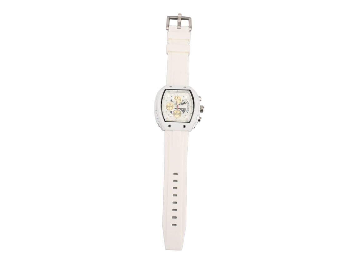 Reloj Cronógrafo Analógico De Cuarzo Para Hombre Con Pantalla Luminosa Y Correa De Silicona Blanca.