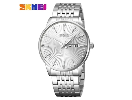 Relojes de pulsera de cuarzo impermeables para hombres Reloj de pulsera de acero inoxidable Concha plateada y superficie plateada VEANXIN