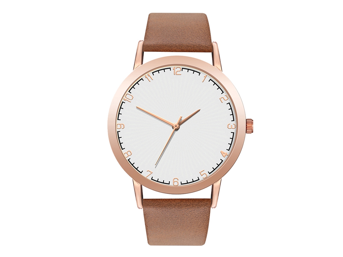 Reloj Analógico De Cuarzo Unisex Con Correa Marrón, Estilo Moderno Y Elegante.