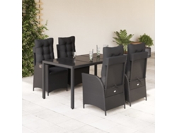 Juego de comedor de jardín de 5 piezas con cojines de mimbre negros de DKD Home Decor