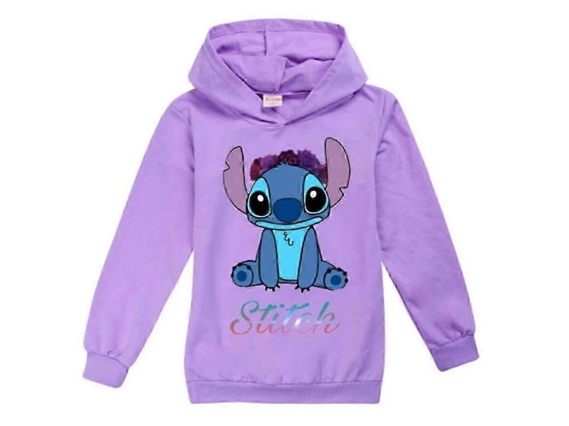 Sudadera Com Capuz Para Crianças Meninos E Meninas Stitch Estampada Manga Comprida Algodão Mistura Casual 7-14 Anos Roxa