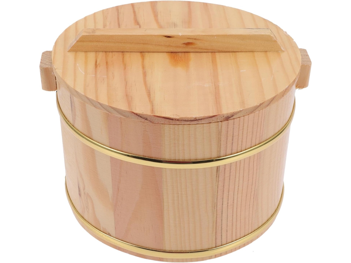 Cubo De Arroz De Madera Multifuncional De 20 Cm Con Tapa Y Asa, Ideal Para Fiestas.