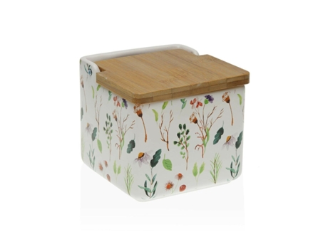 Salero Con Tapa Versa Sansa Flores Cerámica (12,2 X 11,5 X 12,2 Cm)