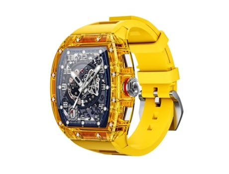 Smartwatch OHPA WS6 espelho transparente shell superfície gradiente NFC frequência cardíaca ao ar livre movimento amarelo