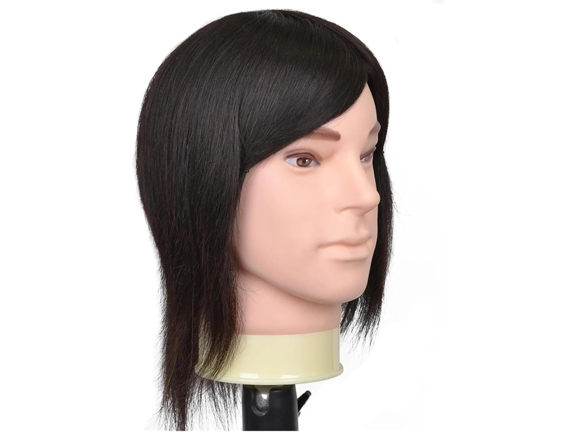 Cabeza De Maniquí Masculino Con Cabello Humano, Barba Y Pelo, Para Formación En Peluquería.