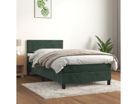 vidaXL Cama con somier y colchón 90x200 cm terciopelo verde oscuro