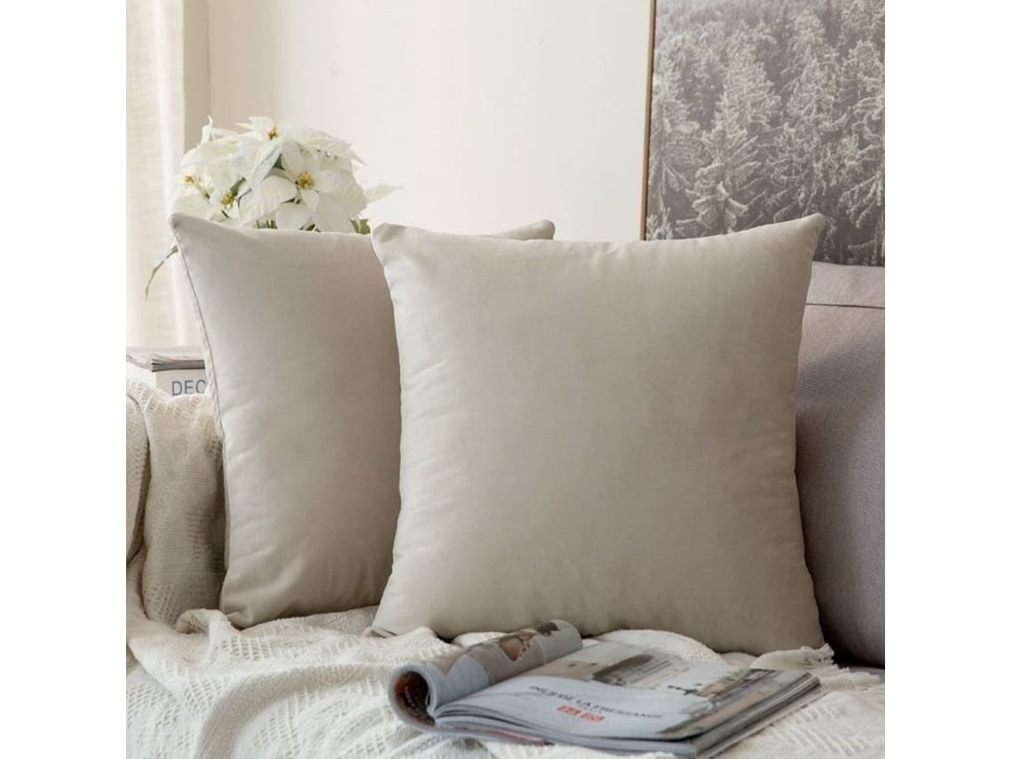 2026-42164-funda De Almohada Suave De Terciopelo 2 Piezas 45x45 Cm Sin Relleno Color Beige Para Sofá Cama Coche Oficina