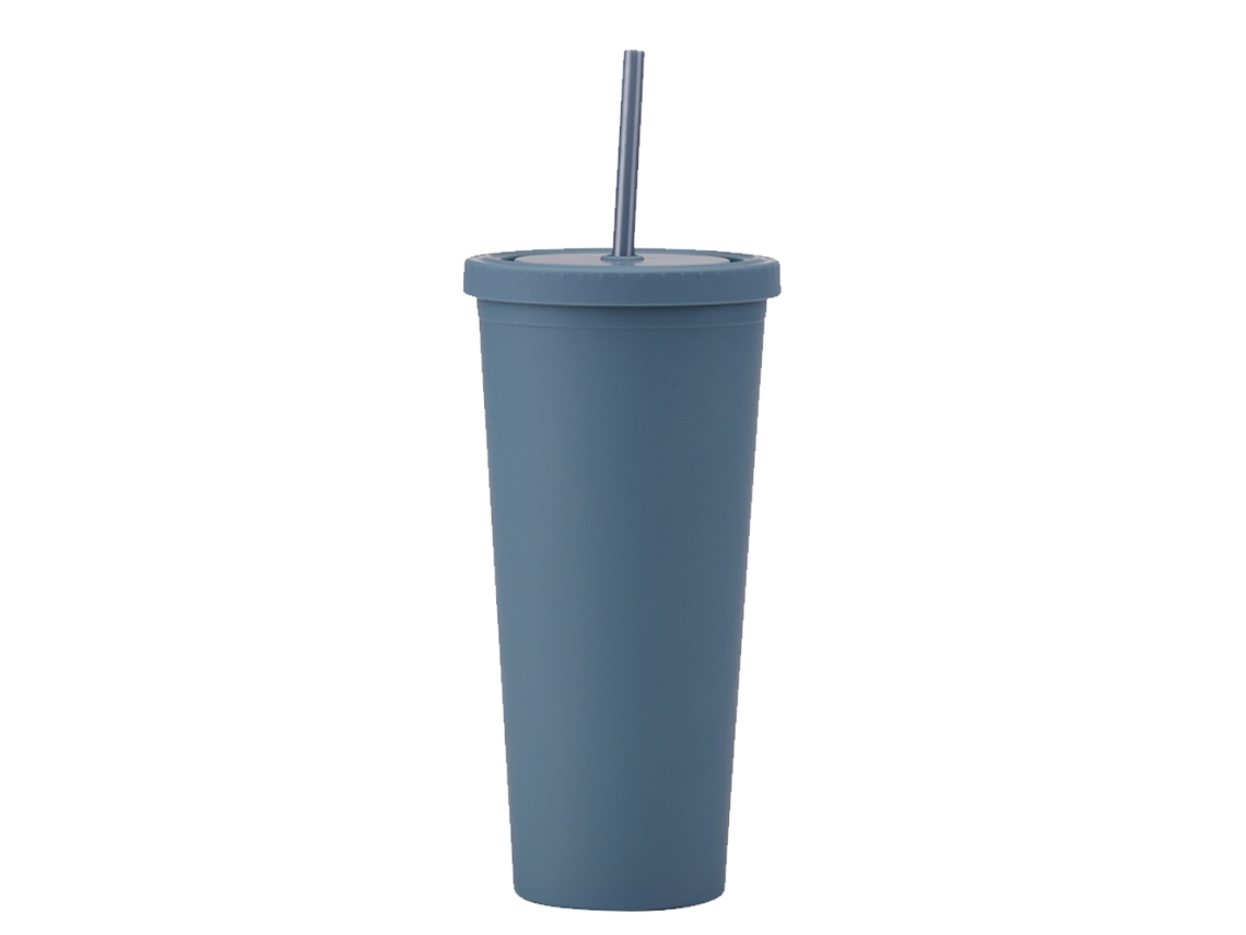 Taza de consumición plástica reutilizable de la taza de la agua fría 700ml con la capa doble del color sólido de la tapa y de la paja JEIIBRZUI