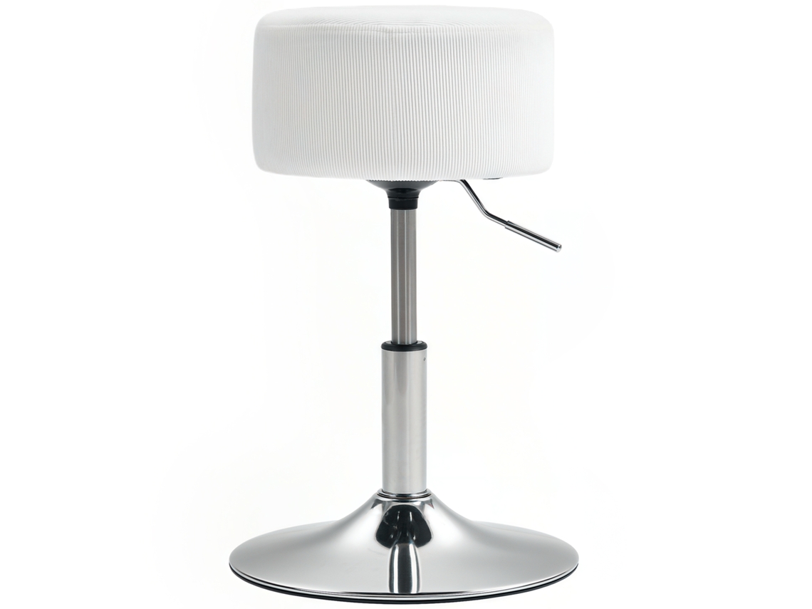 Taburete alto de bar/cocina, altura regulable (52-66 cm), tapicería de terciopelo, giro de 360°, blanco.