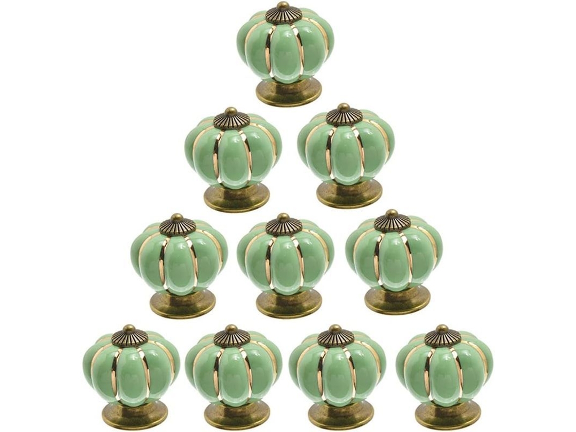 Conjunto 10 Manejos Puerta Cerámica Vintage Calabaza Verde Claro