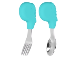 Juego de utensilios para bebé Kofihety de 2 piezas, tenedor y cuchara de acero inoxidable con forma de ballena verde