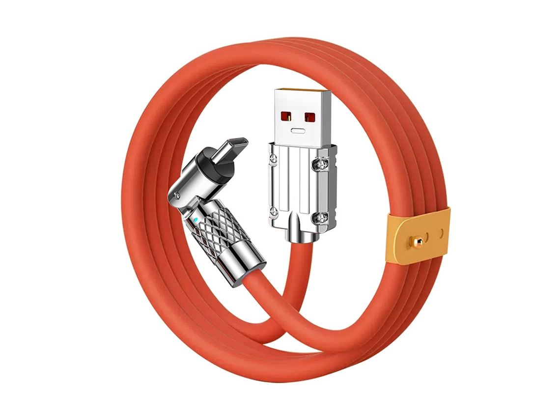 Cable Usb A X Lightning, Silicona Y Aluminio, 180º, 100 Cm, Naranja, Digitallab, Para Iphone 8-14