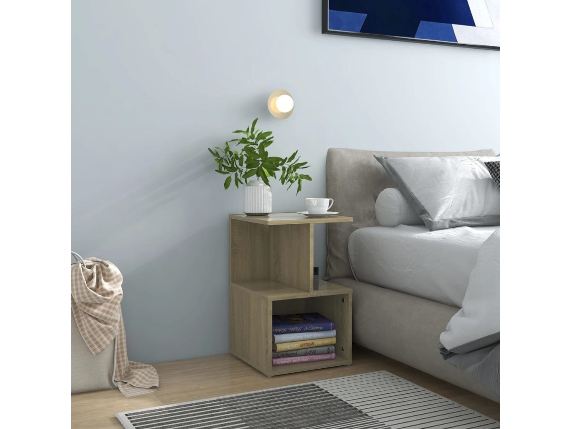 Mesa de Cabeceira LOVELY HOME Mesinha 35X35X55 Cm Contraplacado Carvalho Sonoma
