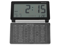 Reloj de viaje plegable portátil con alarma, temperatura, calendario y función de repetición (negro)