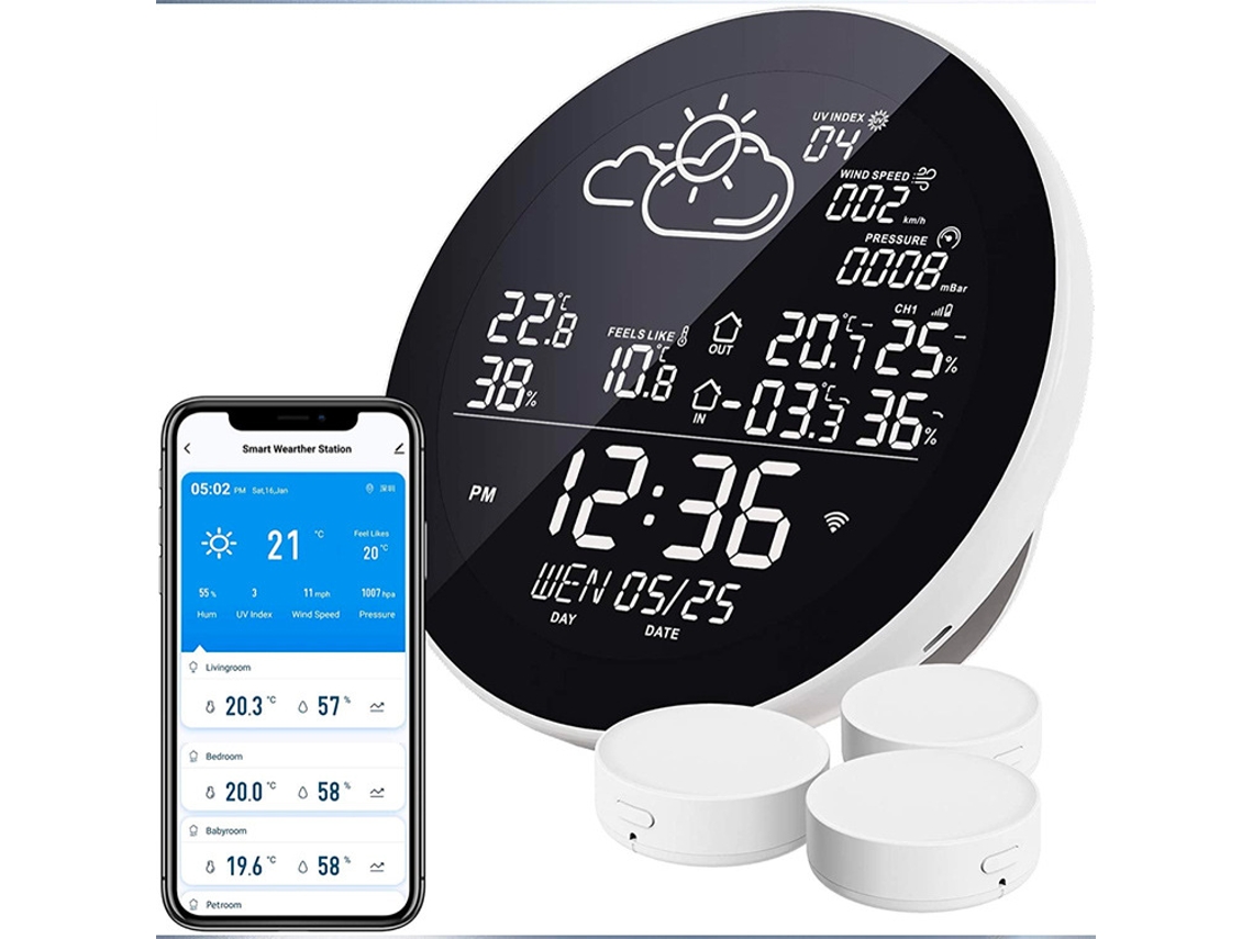 Reloj digital con pronóstico del tiempo y medidor de temperatura y humedad Led Neveance