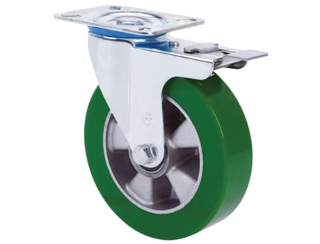 Rueda giratora placa freno 10zvfd200-augb aluminio-poliur.verde eje bolas ALEX