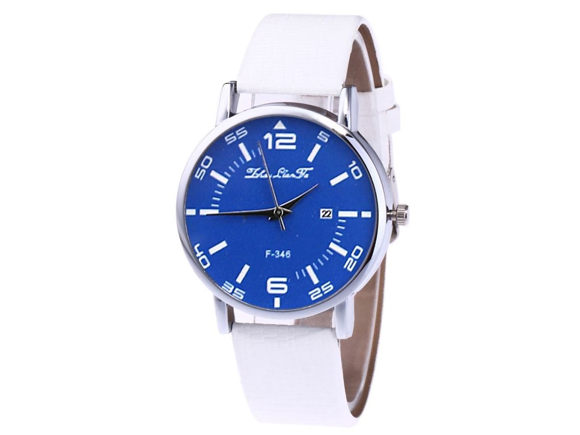Reloj De Cuarzo De Pareja Con Correa De Cuero Pu, Dial Redondo Simple, Casual (blanco)