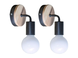 Lámpara De Pared Black Loft Simple, Casquillo E27, Hierro Y Madera, 2 Unidades (bombilla No Incluida).