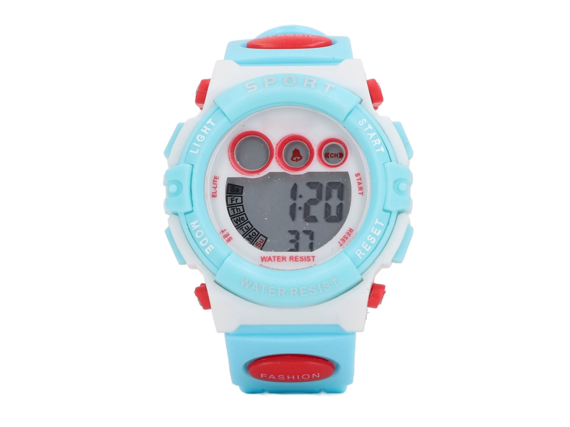 Reloj Digital Infantil, Resistente Al Agua, Con 7 Luces Led, Diseño Deportivo, Para Niños Y Niñas De 4 A 15 Años, Azul Y Blanco.
