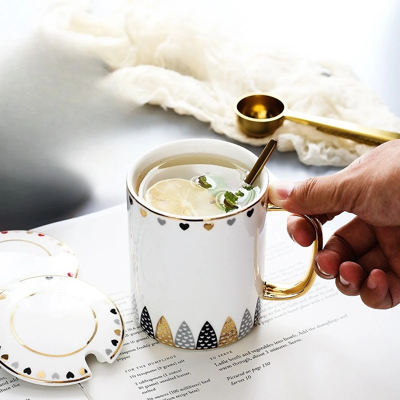 (estilo A 350 Ml) Taza De Café De Cerámica Dorada Pintada A Mano De Estilo Nórdico De Lujo, Taza Creativa Para Parejas