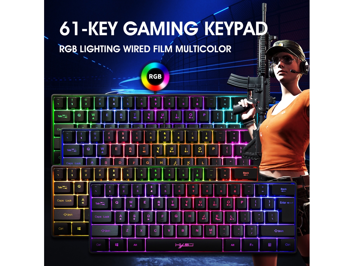 Teclado De Juegos Cableado Hxsj V700 Rgb De 61 Teclas Con Ajuste De Volumen/retroiluminación Plug And Play