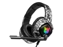 Auriculares para juegos K19 con iluminación RGB (camuflaje gris) con cable adaptador