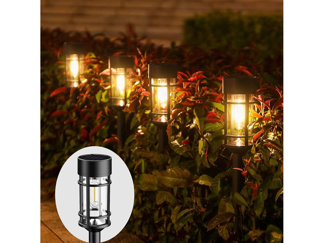 2 piezas - Lámpara de jardín LED de filamento de tungsteno solar Elfeland de 21,5 pulgadas de alto, IP65, impermeable, recargable, iluminación solar para