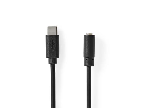 USB-C Adapter USB 2.0 USB-C Male 3.5 mm Female 1.00 m Round Nickel Plated PVC Black Label NEDIS