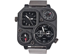 Reloj Masculino Analógico Militar Ejército Multi Zonas Horarias Esfera Cuadrada Pulsera De Acero Esfera Negra Yuysan