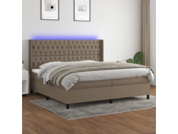 Cama Box Spring Colchón Y Luces Led Tela Gris Taupe 200x200 Cm