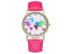 Reloj De Pulsera De Cuarzo Para Parejas De Estudiantes Con Correa De Pu Rosa Y Roja.