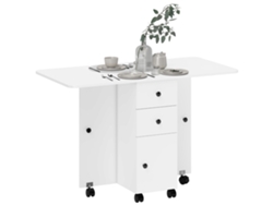 Mesa de cocina plegable, mesa de comedor plegable con 2 tableros plegables, 2 cajones y 1 armario, color blanco.