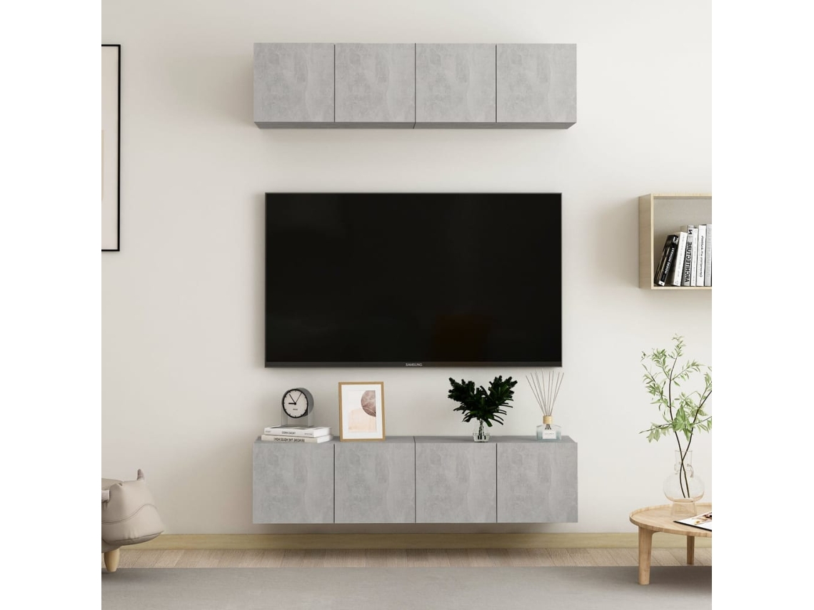 Estantería/Muebles de TV 4 Pzs 60X30X30 Cm Contrachapado Gris Cemento
