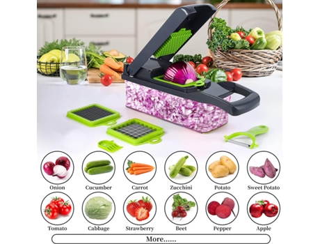 Picadora de verduras, picadora de cebolla, rebanadora, picadora de alimentos 14 en 1, cortadora de máquina cortadora en cubitos, picadora de verdur...