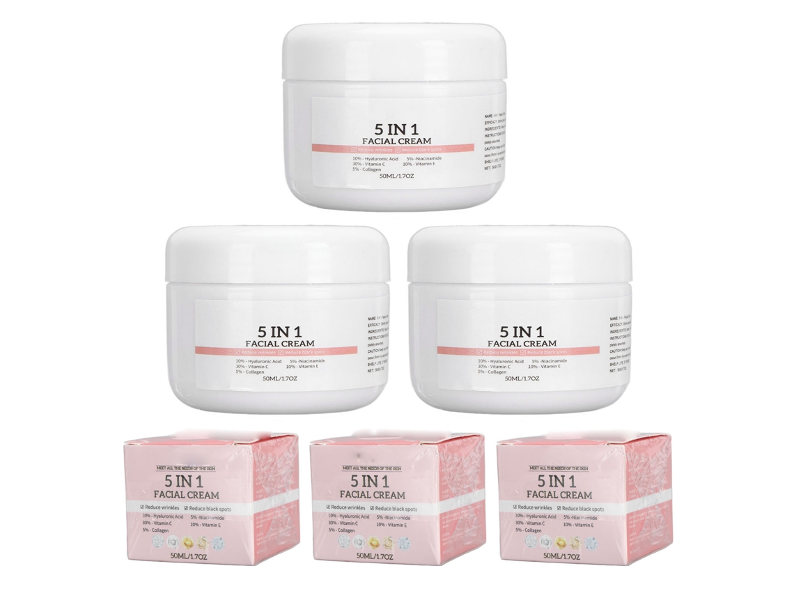 Crema Facial 5 En 1 Anti-edad Eliminación Arrugas Vitamina E Reducción Manchas Hidratante Rostro 50ml