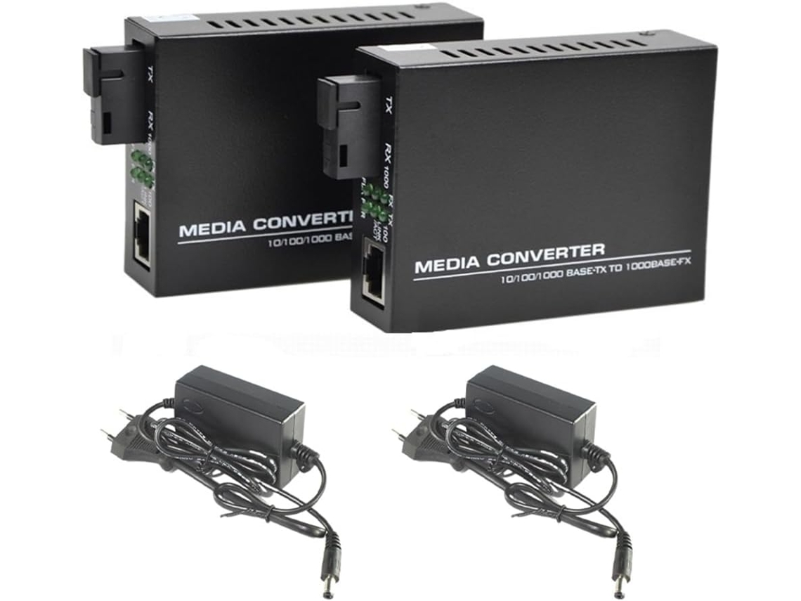 Convertidor De Medios De Fibra Óptica Gigabit 10/100/1000 Mbps Monomodo 20 Km, Puerto Sc, Fuente De Alimentación