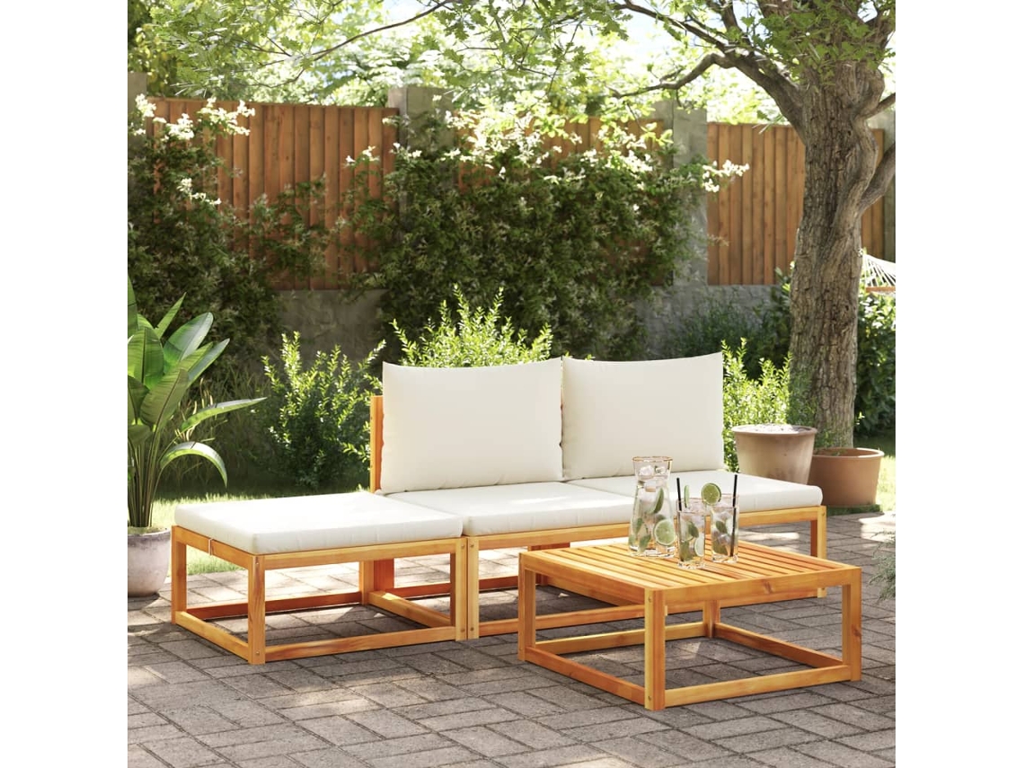 Conjunto de sofá de jardín de 4 piezas con cojines de madera maciza de acacia, Dkd Home Decor