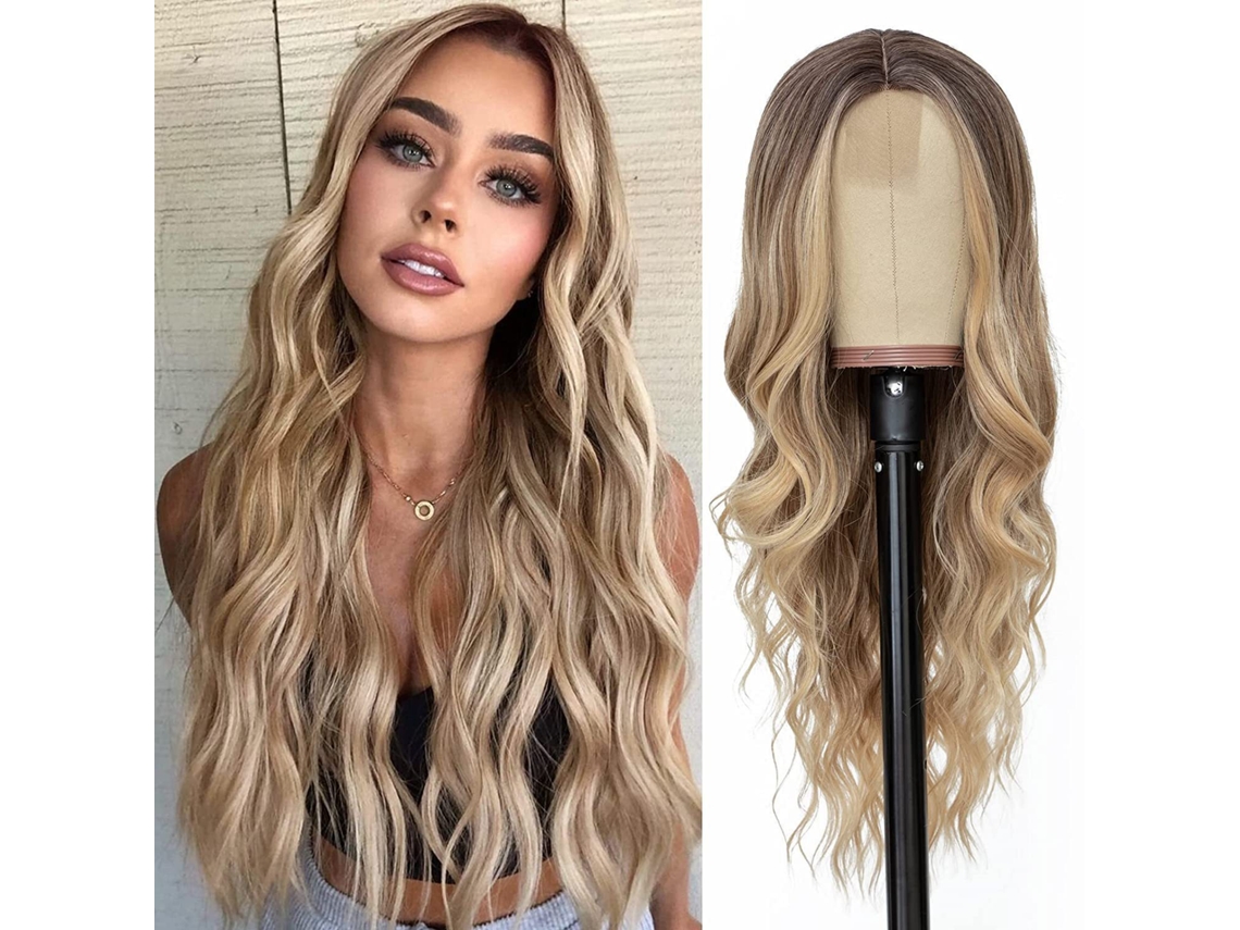 Peluca femenina con encaje frontal, raya al medio, cabello rizado, fibra sintética. r6/18a/613 YUNZII