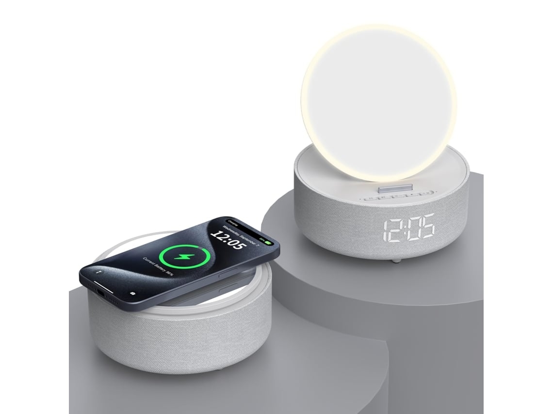 Cargador Despertador Sin Cable Reloj Espejado Para Apple, Samsung Yemaesre Bluetooth Gris